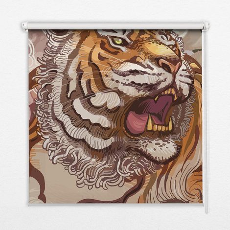 Tenda a Rullo Interna per Finestra - Tenda Filtrante Luce - Tenda Privacy - Tenda Decorativa Rettangolare - Rullo per Interni - (120 cm x 140 cm) - Tigre tra i fiori (1/5)
