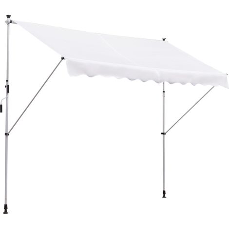 Store banne rétractable manuelle 300 x 150 x 170-280 cm avec hauteur réglable, manivelle et protection solaire pour terrasse, blanc