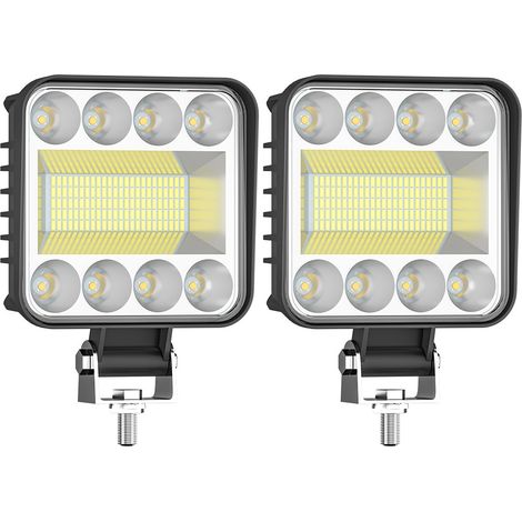 Phare de Travail LED Carré 4 Pouces 128W 4800LM, Phare Avant LED 128 LEDs IP67, Feu Auxiliaire pour 4x4, Camion, Voiture, Moto, Bateau et Engin de Chantier DC 9-30V（4pcs） (1/5)