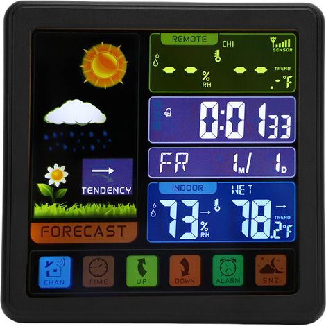 Station Météo Sans Fil avec Écran Tactile Couleur, Thermomètre Hygromètre Intérieur/Extérieur, Horloge avec Alarme et Prévisions (1/3)