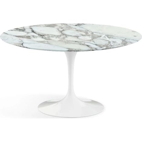 Table tulipe ronde 100 cm marbre Arabescato pied blanc mat (1/5)