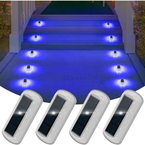 4er-Set Solar-Terrassenleuchten für den Außenbereich – Wasserdicht – Blau – Geeignet für Einfahrten, Zäune, Haustüren, Treppen, Gärten, Wege, Terrassen und Patios (1/5)