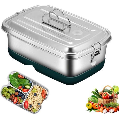 Lunchbox – Edelstahl – 2000 ml – 22 × 15,5 × 9 cm – Bento-Box – Auslaufsicher – Mit Trennwänden – BPA-frei – Geeignet für Erwachsene und Kinder – Silber (1/5)