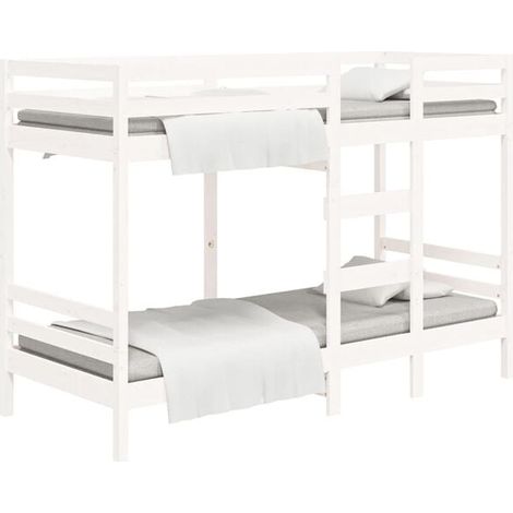 Lit superposé blanc (matelas non inclus), 90x200 cm, bois de pin massif. (1/5)