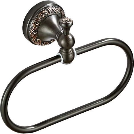 Anillo toallero ovalado contemporáneo de latón, toallero de pared para baño, acabado en bronce envejecido. (1/5)