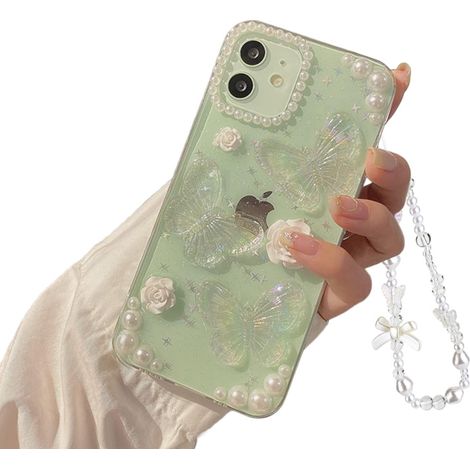 Coque compatible avec iPhone 11, motif papillon 3D floral transparent, esthétique, pailletée, jolie, avec cristaux scintillants. (1/4)