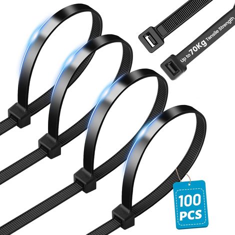 100 Pièces Serflex, Collier de Serrage Plastique, Câble 8 mm, Résistant aux UV, Avec une Résistance à la Traction de 70 kg - Noir (1/5)