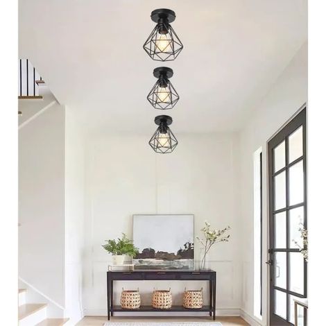 kawoo Lot de 4 Retro Plafonnier,Lampe Plafonnier en Cage Vintage en Métal Noir, ø16cm (1/4)