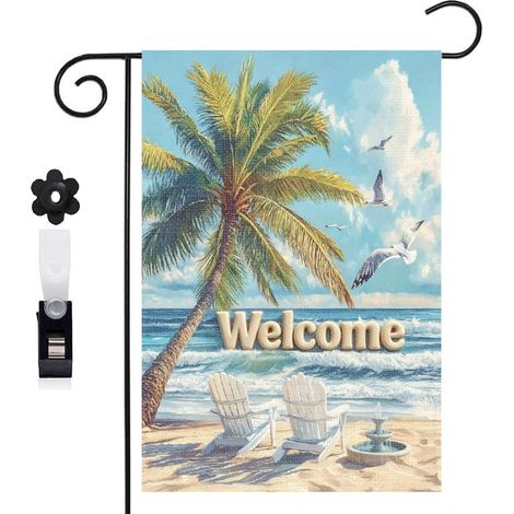 Bannière de cour Welcome et ambiance de plage 30 x 45 cm décoration porche et maison (1/5)