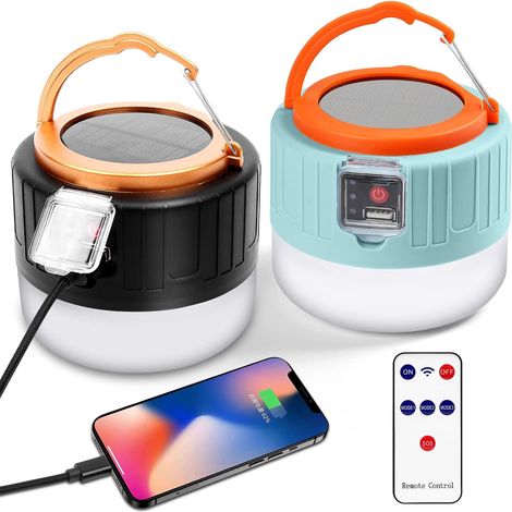 (Blanc + Noir) 6 x 9 x 11 cm, Lanterne de camping LED rechargeable, Lampes de camping portables avec télécommande pour tentes, Lampe de tente étanche (1/4)