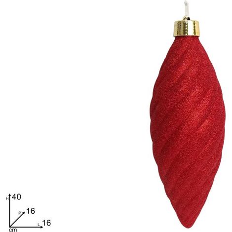 DECORAZIONE A GOCCIA GRANDE 40CM CON GLITTER ROSSO DI DUESSE CHRISTMAS