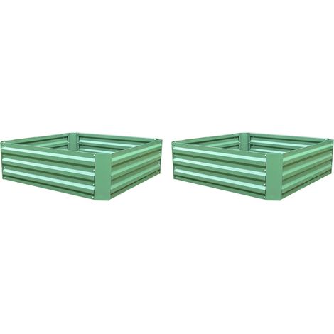 Set of 2 x Metal Raised Vegetable Beds in Green (100cm x 100cm x 30cm) (1/5)