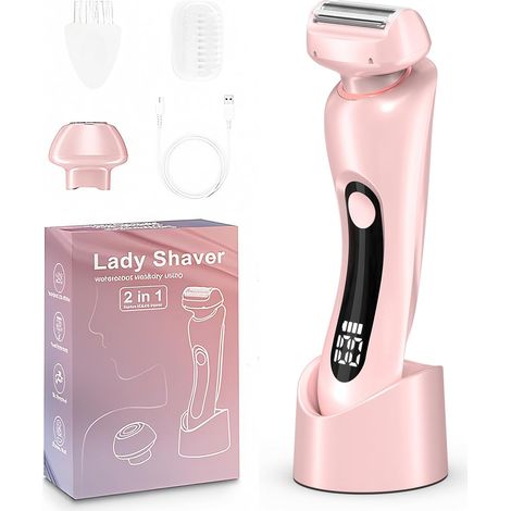Rasoir électrique 2 en 1 pour femme - Tondeuse intime et intégrale avec écran LED, étanchéité IPX7 et station de charge USB pour tondeuse bikini, jambes, aisselles (1/5)