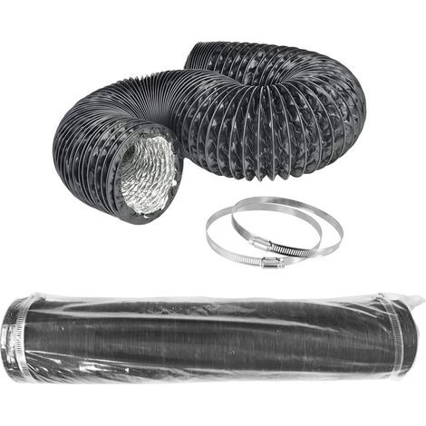 Flexible Ventilation Duct, Black Aluminum PVC, Diameter 102mm, Length 8m, With 2 Steel Clamps, For Kitchen Bathroom (1/5)