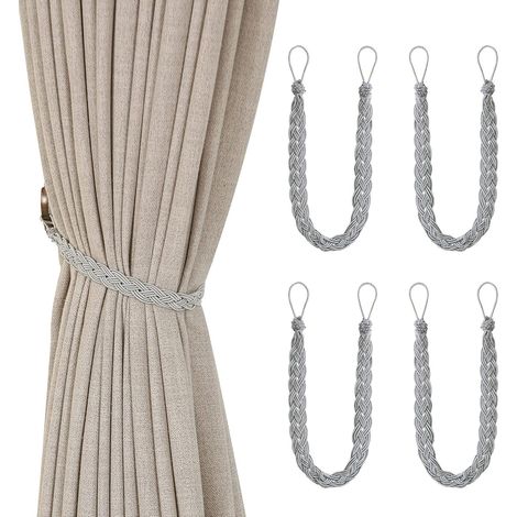 APEX 4 PCS Curtain Tiebacks, Hand Knitting Curtains Tied Rope for Window Curtain Accessories (4 PCS-Grey) (1/5)