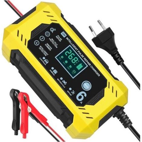 Chargeur de Batterie Intelligent 12V 6A, Chargeur Batterie Moto avec écran tactile LCD, Reconditionnement Multiple et Protection Chargeur de Batterie Portable pour Voitures, Camions et Motos (1/4)
