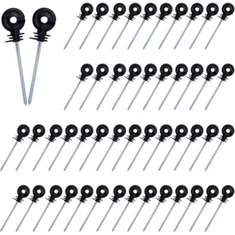 Lot de 50 isolateurs de clôture électrique pour poteaux en bois, isolateur à long bras pour ruban adhésif, fil électrique pour animaux d'élevage (1/5)