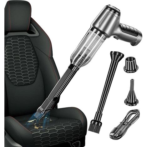 Aspirateur portatif pour voiture, rechargeable sans fil par USB, avec souffleur intégré de 120 W, pour l'intérieur de votre voiture. Accessoires de nettoyage, dimensions : 21 x 16 cm. (1/5)