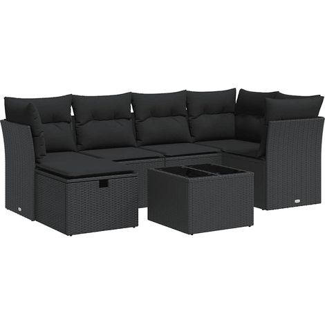 Set Divani da Giardino con Cuscini 7pz Nero Polyrattan vidaXL (1/5)