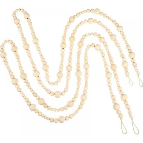 Guirlande Perles Bois - 2,2 M - Décoration Murale Rustique Ferme - Ornement Boho Chics - 1 Pièce (1/5)