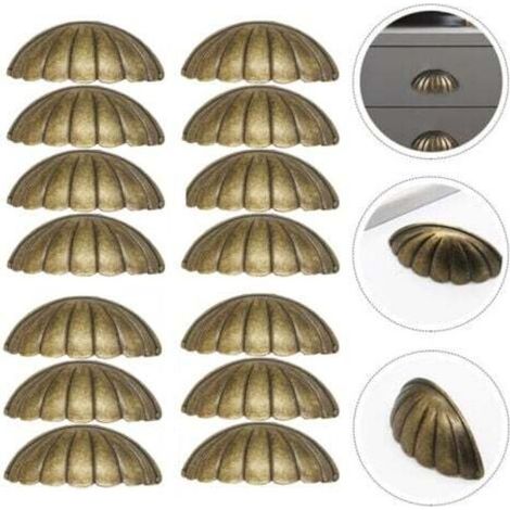 14-Piece Shell Handle Set, Brass Shell-Shaped Door Knob, Retro Furniture Handles for Cabinet Doors and Kitchen Doors (1/4)