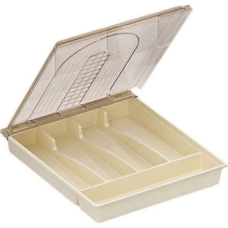 Organiseur avec couvercle, boîte de rangement en plastique pour couverts et ustensiles de cuisine, D-- (1/5)
