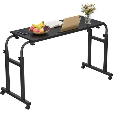 Bureau multifonctionnel - Table de Lit Mobile - FLASIDU - bureau d'ordinateur - avec 4 Roulettes - Hauteur et longueur réglables - MDF + fer - 100×40cm - Noir (1/5)