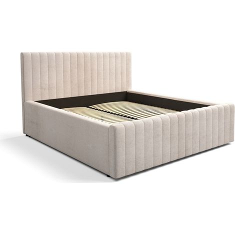 Cama ELORIA 180x200 en tejido bouclé beige con cabecero capitoné y somier incluido (1/5)