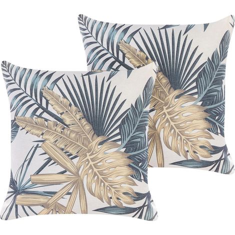 Set de 2 Coussins Décoratifs à Motif Feuillage Multicolore en Polyester Style Boho Pour Jardin ou Terrasse Tagetes Beliani (1/5)