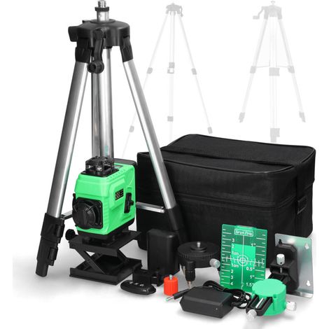 Multifunktionale 16-Linien-Wasserwaage, 1,2-Meter-Teleskopstativ-Wasserwaagen-Set, grüner Linienlaser, 3°-Selbstnivellierung, digitale Leistungsanzeige, 22