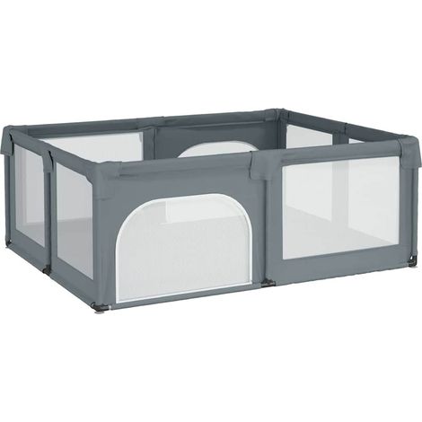 vidaXL Parque para bebés con 2 puertas tela Oxford gris claro (1/2)