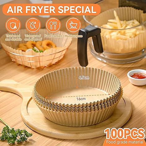 100pcs Papier Rond Pour Friteuse Air,16cm Papier De Cuisson Air Fryer Jetable,rond Papier Vapeur Papier Sulfuris Rond Pour Friteuse Air Pour Po (1/5)
