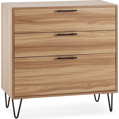 Cómoda de noche Alma 3 cajones color madera, pies metálicos