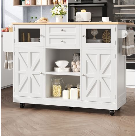 Isla de cocina 140x40x93,5 cm de MDF blanco con almacenaje modular FloraGrace (1/5)