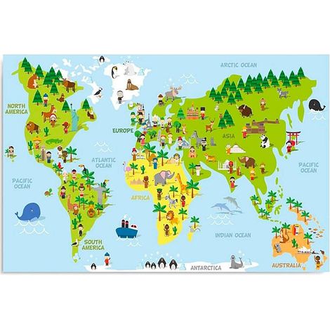 Tableau bois carte éducatif - 70 x 50 cm (1/5)
