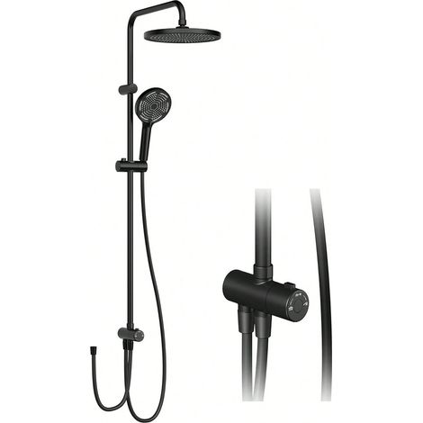 Regenduschset Duschsystem mit Duschkopf Duschset Edelstahl Duschsäule Kopfbrause Set Kopfbrause rund(Schwarz)