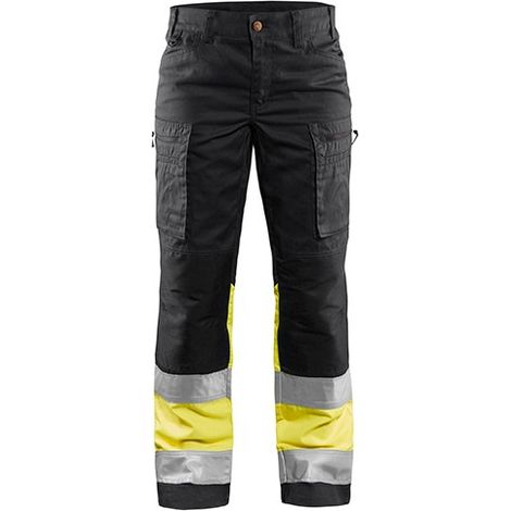 Pantalon de travail stretch haute visibilité femme 7161 - Noir/Jaune fluo L - FR(44) - SE(C42) - Standards (1/2)