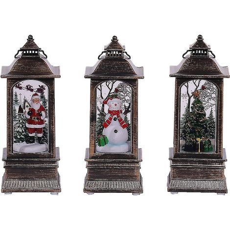 Lot de 3 Pères Noël lumineux dans une lampe à huile vintage, décoration de bureau lampe à huile vintage, décorations de Noël. (1/5)