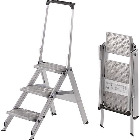 WAKÜ, Escabeau pliant en alu, marche en aluminium strié, avec (1/5)