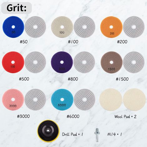 Wet Diamond Grinding Wheels for Granite Stone Concrete Marble 100mm 11pcs Diamond Abrasive Pads for Grinding Wheels and Angle Grinders Mixed Grit 50 (1/5)