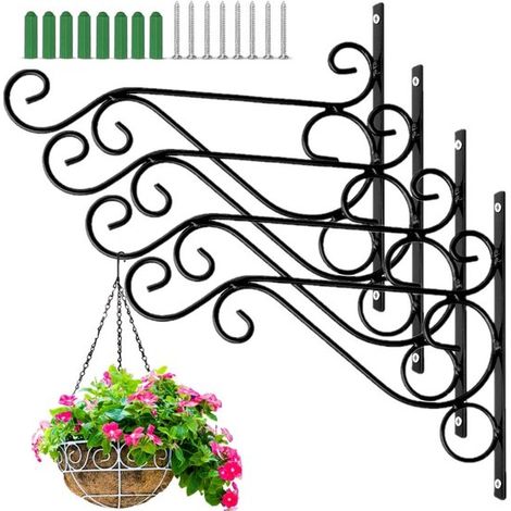 Set di 4 staffe metalliche da parete per appendere piante, 25 x 22,5 cm, ideali per mangiatoie per uccelli, campanelli a vento e vasi di fiori. (1/5)