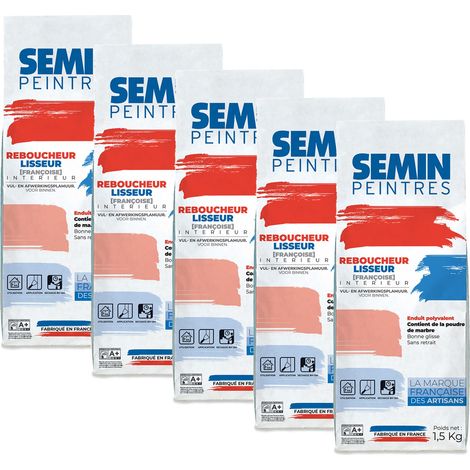 Lot de 5 enduits de rebouchage et lissage en poudre Reboucheur Semin - séchage rapide - intérieur - sac de 1,5 kg (1/5)