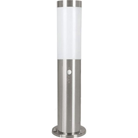 EGLO Lampioncino per esterni Helsinki, luce da esterni con sensore di movimento, lampione con sensore in acciaio zincato inossidabile e plastica, argento, bianco, E27, IP44 (1/5)