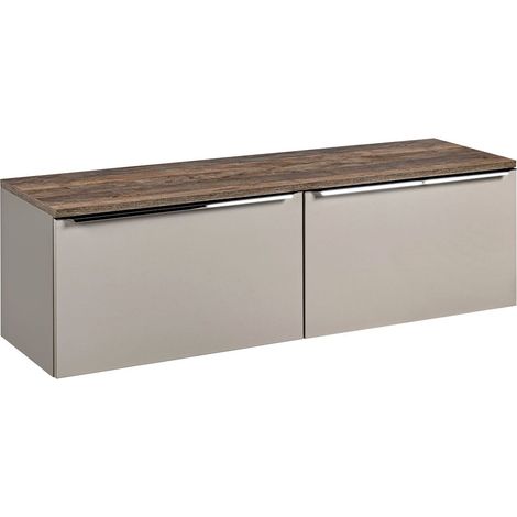 Waschtischunterschrank 160cm 2 Schubkästen PUEBLA-56-TAUPE in taupe mit Vintage Oak, B/H/T ca. 160,4/48,5/46 cm (1/5)