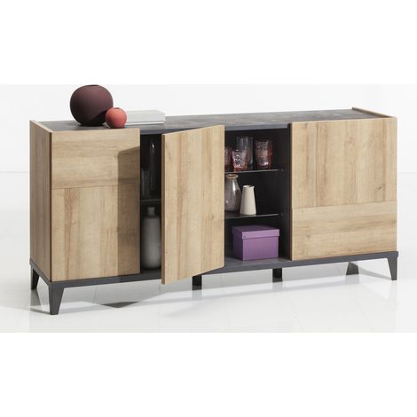 CREDENZA MOD. VITTORIA CM 180X45 H. 84 NERO PORTLAND E RIVIERA OAK (1/5)