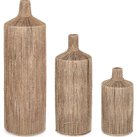 Set 3 Bottiglie decorative naturale in rattan naturale -Ø19 x h 40cm Ø22 x h 60cm Ø25 x h 80cm / Luta e metallo