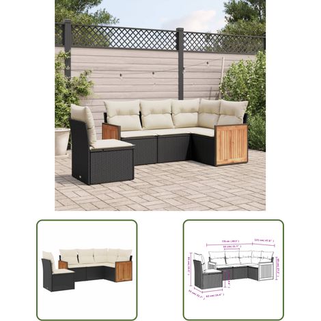 The Living Store Salon de jardin 5 pcs avec coussins noir résine tressée - Ensemble Salon De Jardin - Meuble De Jardin - Résine Tressée - Rotin Synthétique - Mobilier Extérieur (1/3)