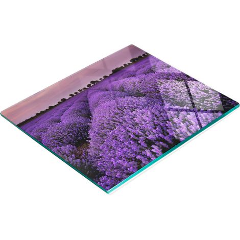Tabla decorativa de cristal para servir aperitivos con dise帽o de campo de lavanda, 60x52 cm. (1/5)