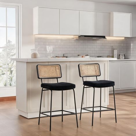 2 Tabourets de Bar Design Chenille et Rattan en chenille (1/5)