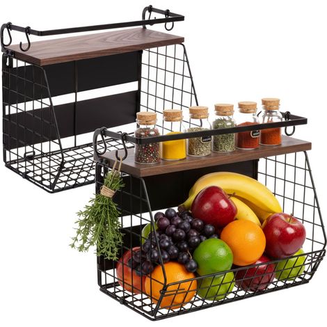 Étagère murale magnétique pour panier à fruits, lot de 2 avec crochets (1/5)
